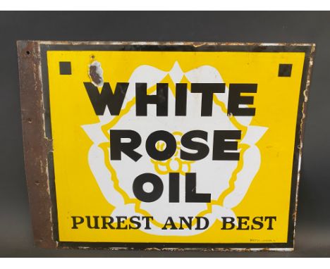 A White Rose Oil double sided enamel sign, with flattened hanging flange by Bruton of London, 23 1/2 x 18". 