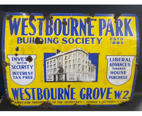 A Westbourne Park Building Society pictorial enamel sign, 40 x 30".