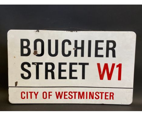 A City of Westminster enamel road sign for Bouchier Street W1, 29 1/2 x 17 1/2". 