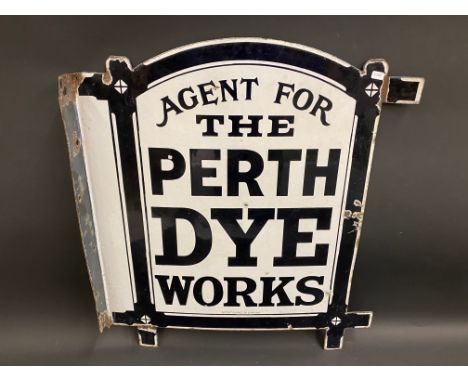 A double sided enamel sign with hanging flange by Patent Enamel, to one side advertising Perth Dye Works, and to the verso Ca