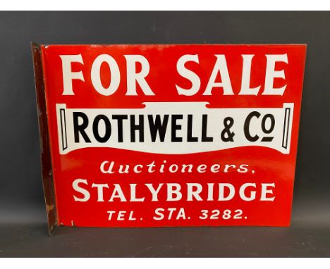 A Rothwell &amp; Co. auctioneers of Stalybridge,doube sided For Sale enamel sign with hanging flange, in excellent condition,