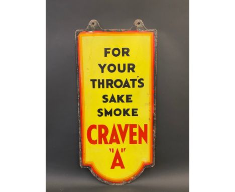 A Craven 'A' 'for your throat's sake..' double sided enamel sign of unusual size and shape, 11 x 23 1/2".