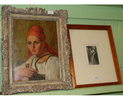 Manner or Alexey Gavrilovich Venetsianov, ''Girl with a Sickle'', signed and inscribed verso, oil on canvas, 38.5cm by 28.5cm