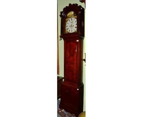 A mahogany longcase clock, the painted arched dial signed Willm Flint Ashford 