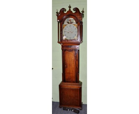 A mahogany and oak eight day longcase clock, arched painted dial signed Jno Farrer, Pontefract, circa 1810