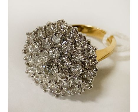18CT YELLOW &amp; WHITE GOLD CLUSTER RING SIZE K/L - 11.5 GRAMS APPROX