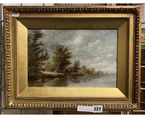 FOLLOWER OF JAN JOSEFSZ VAN GOYEN (1596-1656) OIL ON OAK PANEL ''FISHING ON A RIVER'' - MEASURED 19 X 29 CMS
