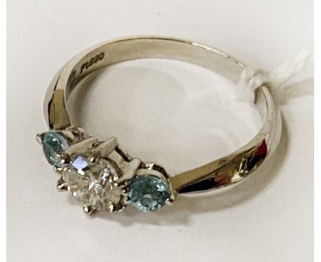 PLATINUM &amp; TOPAZ RING WITH 0.50CT CENTRE DIAMOND WITH CERTIFICATE - SIZE J/K