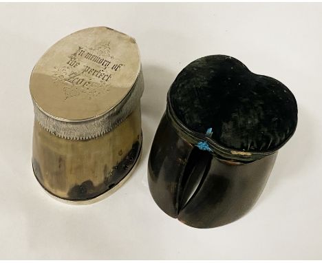 HORSE HOOF INKWELL INSCRIBED ''IN MEMORY OF THE PERFECT 20'S'' WITH A HORSE HOOF PIN CUSHION