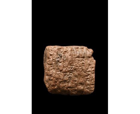 Ca. 1900 BC. A rectangular-section ceramic tablet, bearing cuneiform script. Documents such as they were used or a multitude 