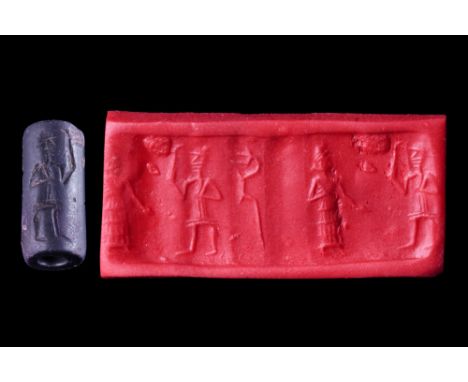 Ca. 1900-1600 BC. A nicely carved black stone cylinder seal from the Isin Larsa to Old Babylonian period, first half of the s