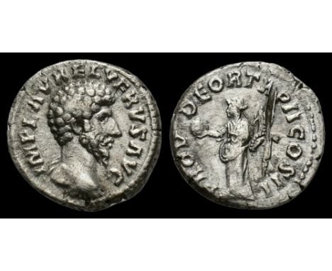 AD 161-162. Lucius Verus Ar. denarius, AD 161-162. IMP L AVREL VERVS AVG; bare head of Lucius Verus right. Rev. PROV DEOR TR 