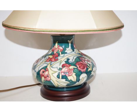 Moorcroft table lamp, with floral pattern. Base size 19cm