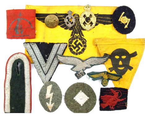 Cloth Insignia: Third Reich State Service Arm Band, mine field pennant, Rottenfuhrer sleeve insignia, Luftwaffe Breast or Cap