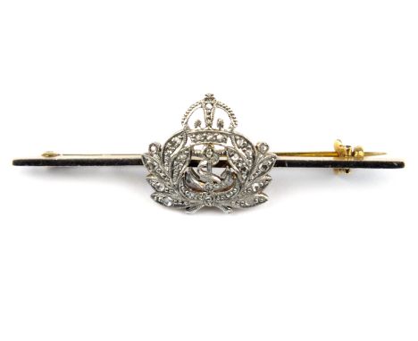 Sweetheart Brooches: The Royal Navy, composed from 18ct gold and platinum and embellished with diamonds, 16mm high.