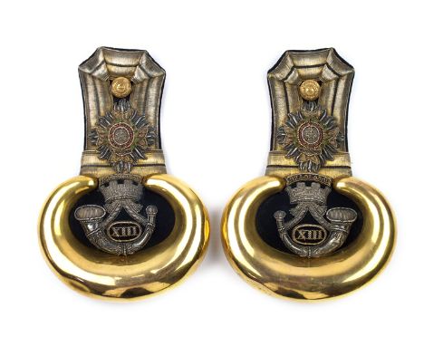 A pair of Epaulettes to an Officer of the 13th Regiment of foot, circa 1830, by Buckmaster & Co., gilt crescent with crowned,