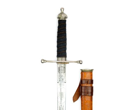 A GVR Scottish Officer’s broadsword, 83.75cm flattened diamond section blade with two elongated fullers to either side, decor