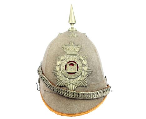 A Victorian Other Ranks 1878 Pattern Grey Cloth Home Service Helmet to the 2nd Volunteer Battalion The Suffolk Regiment, the 