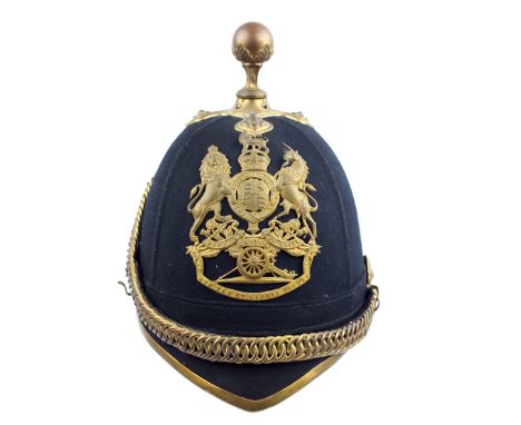 An Officer’s 1902-1914 era 1878 Pattern Blue Cloth Home Service Helmet to the Royal Artillery, the blue cloth covered skull w