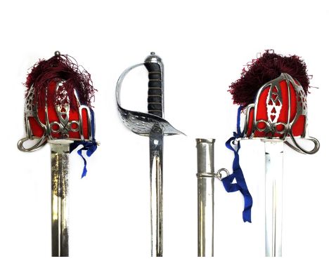 A Regulation Pattern NCO’s Scottish Basket Hilted Broadsword, 82.5cm fullered blade stamped MOLE BIRM and bearing various ord