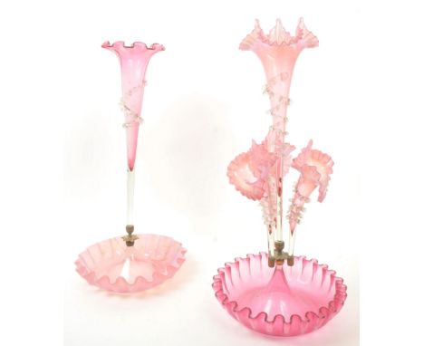 A Victorian 19th century cranberry tinted &amp; clear glass epergne centrepiece vase bowl. The centrepiece having a central f