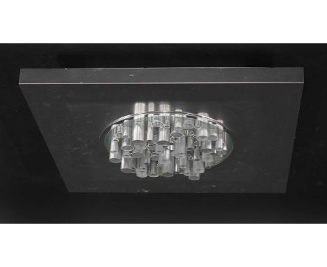 A Biagio steel and aluminium wall sculpture, designed by Esperia Luci, fitted with a light, 80cm square 20cm deep