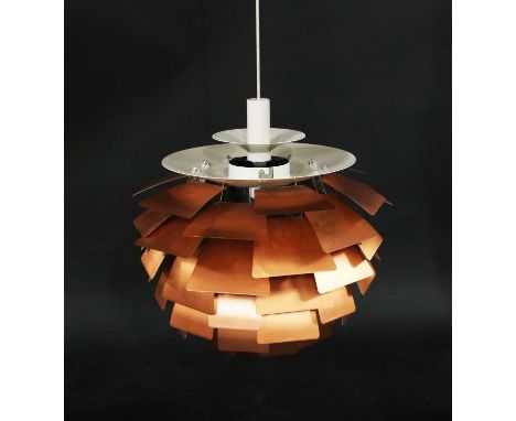 An 'Artichoke' pendant lamp, designed by Poul Henningsen for Louis Poulsen in 1958, with copper petals, remnants of label 'Ma
