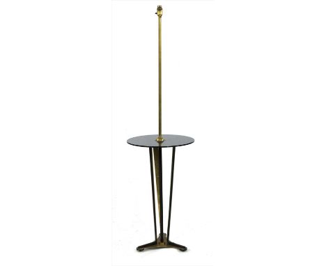 A black lacquered and brass standard lamp, 1950s, 132.5cm high