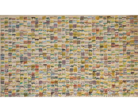 English School, 20th century COLOUR VARIATIONS Oil and pencil grid on canvas 163 x 277cm