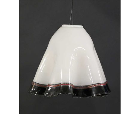 An Italian Fazzaletto glass pendant ceiling light, with a black and red edge, 40cm diameter 36cm high