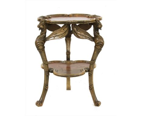 An Art Nouveau-style inlaid side table, with two inlaid tiers, 62cm wide 76cm high