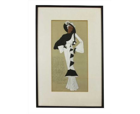 English School, c.1930s A COSTUME DESIGN Watercolour and pencil, inscribed 'Madeline Carrol chooses heavy black and white cre