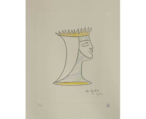 *Jean Cocteau (French, 1889-1963) STUDY OF A HEAD Colour lithograph, signed in the plate, numbered 431/500, with JC monogram 