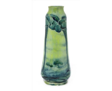 A William Moorcroft 'Hazeldene' vase , of tapestry form, with 'W Moorcroft des' in green and printed 'Rd No. 397964', rim res