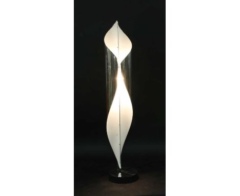 A chrome standard lamp, fitted with a chrome folded shade and two lights, 148cm high