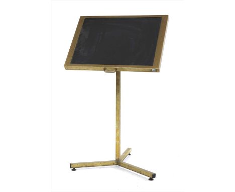 A brass menu stand, with a glass front, mounted with a light, 119cm high