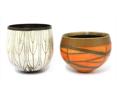 Duncan Ross (b.1943), a terra sigillata bowl, with geometric patterns, incised artist's monogram, 11.5cm high, and Ashraf Han