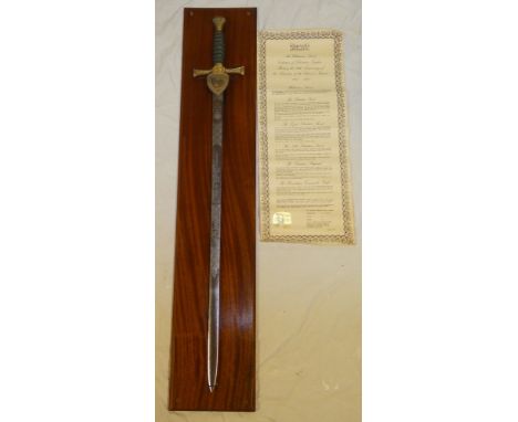 A Wilkinson Sword 25th Anniversary of the Liberation of the Channel Islands 1945-1970 commemorative Broad sword with etched b