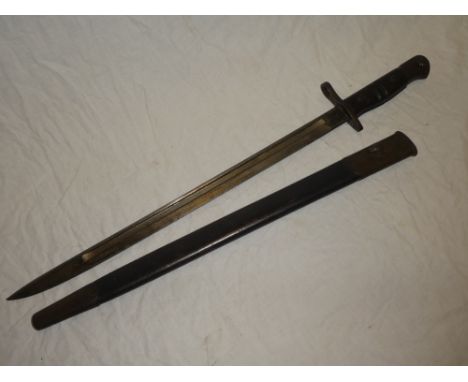 A First War American Remington bayonet with single edged blade dated 1913, the pommel stamped "3B D526" in steel mounted leat