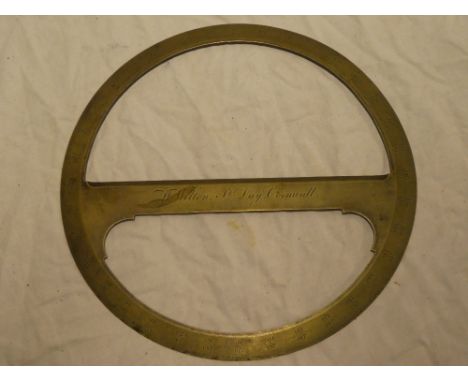 A Cornish mine surveyors brass circular protractor with calibrated dial by William Wilton of St Day, Cornwall, 9" diameter