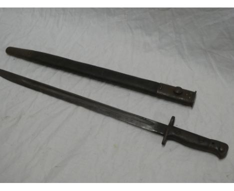 A 1907 pattern Lee Enfield bayonet by Wilkinson in steel mounted leather scabbard