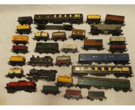 Various 00 gauge railway items including TTR tank engine, Hornby tank engine, diesel shunter, various carriages, goods wagons