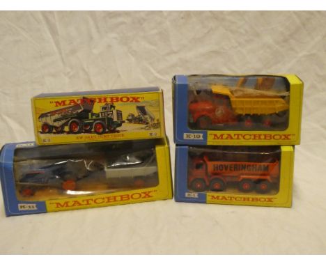 Matchbox King-size - four near mint boxed vehicles including K11 Fordson tractor and farm trailer; K2 KW-dart dump truck and 