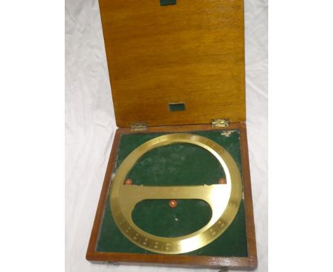 A good quality brass circular engineer's protractor by Hall Harding Limited London in fitted mahogany case