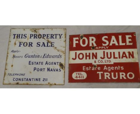 Two old Cornish Estate Agents enamelled signs including enamelled sign for Messrs. Gunton &amp; Edwards Estate Agents of Port