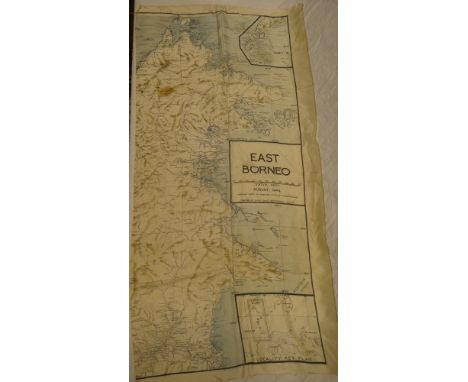 A Second War Royal Australian Air Force airman's silk scarf with printed map of East Borneo dated 1944