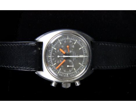 Omega Seamaster chronograph, 1970, Slate dial with 1/5-second line minute circle and tachometric scale outside, luminous hour