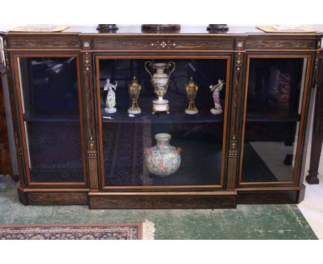 Manner of Jackson & Graham  - an exhibition quality antique coromandel display cabinet, with inlays in holly, lemon wood, ebo