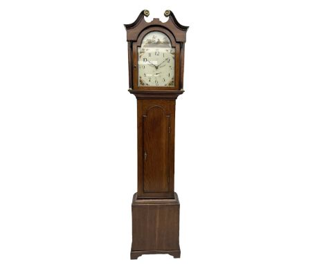 John Bancroft of Scarborough - early nineteenth century oak-cased 30-hour longcase clock, with a swans neck pediment with bra