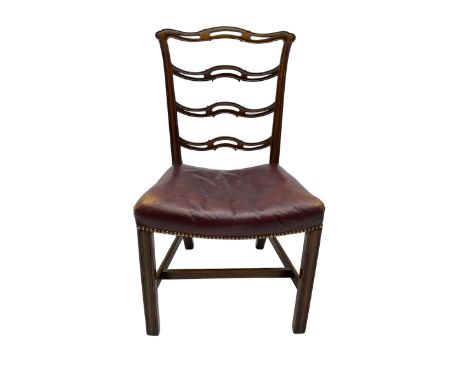 George III mahogany side chair, pierced and waved ladder back with moulded uprights, dished seat upholstered in dark red leat